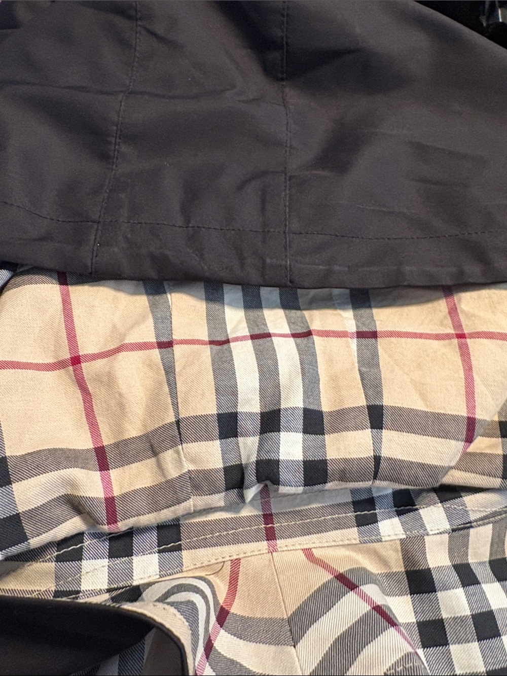 Burberry Black Hooded Trench Coat with Plaid Cuff and Hood Detail - Picture 5 of 10